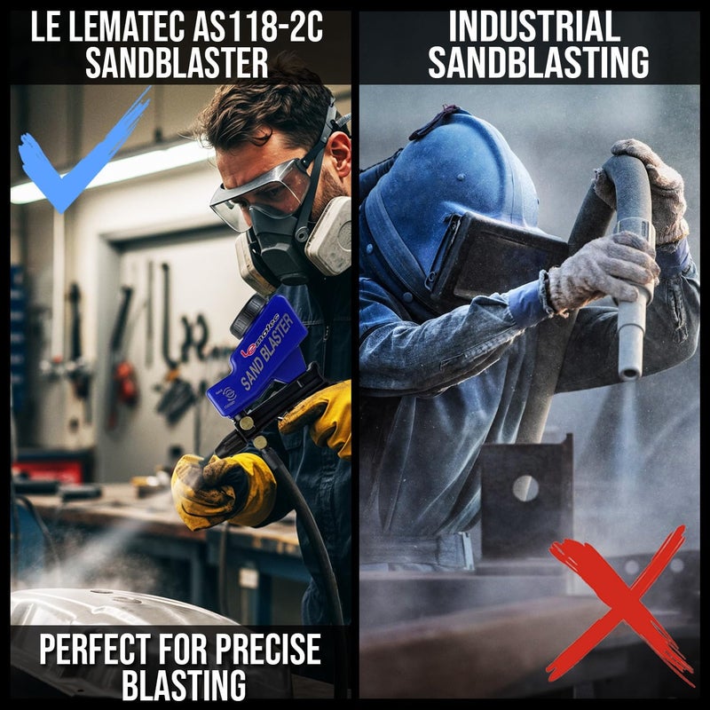 LE LEMATEC طقم مسدس الرمل - جهاز رمل محمول لضاغط الهواء - إزالة الصدأ ونقش الزجاج - أوضاع تغذية الجاذبية والشفط - AS118-2C - Image 5